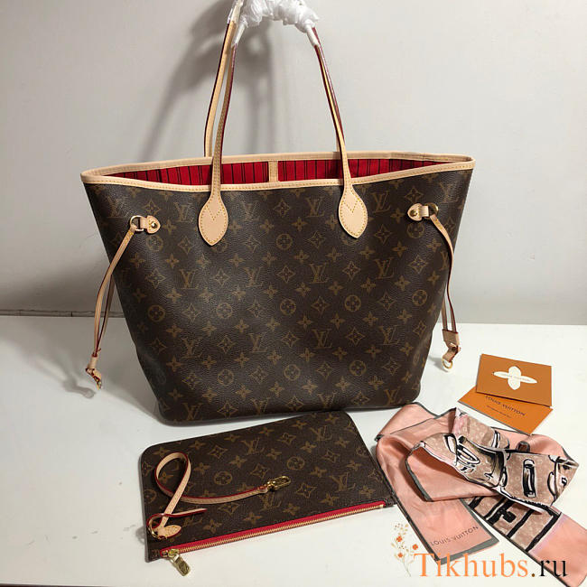LV Neverfull Shopping Bag M41177 Monogram With Red Size Size: 32 x 29 x 17 cm - 1