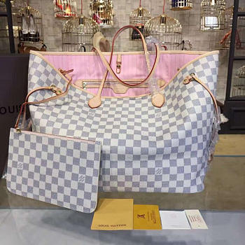 Louis Vuitton Original Neverfull N41605 White Grid With Pink