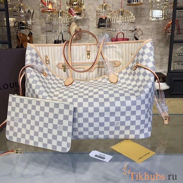 LV Original Neverfull Bag N41361 White Grid With Apricot - 1