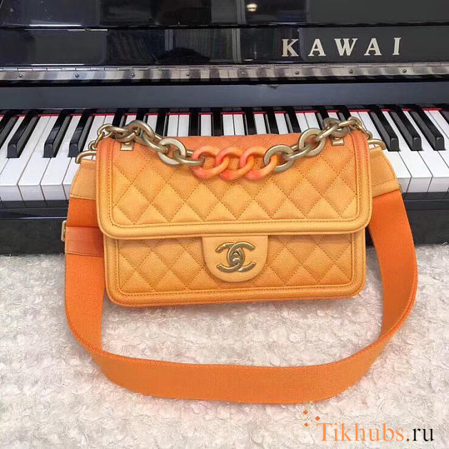  Chanel Original Large Cowskin Flap Bag With Orange 26cm - 1