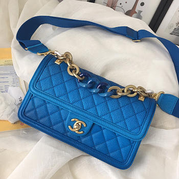 Chanel Original Large Cowskin Flap Bag With Blue 26cm