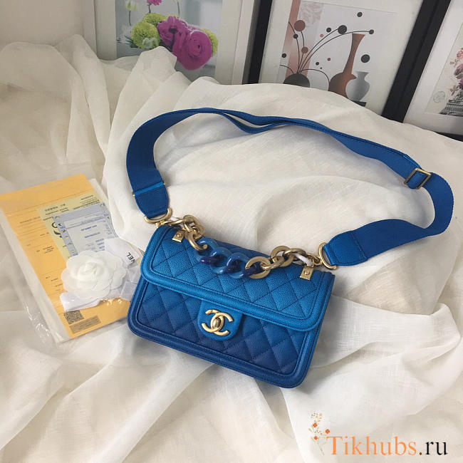 Chanel Original Small Cowskin Flap Bag With Blue - 1