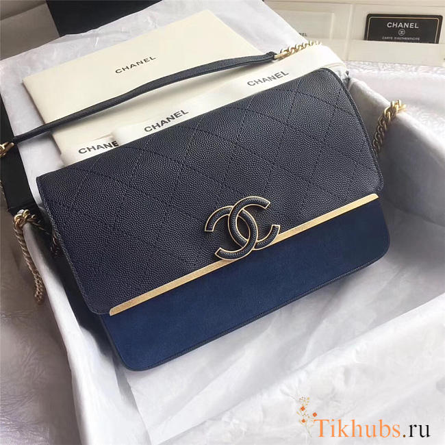  Chanel Calfskin Flap Bag A57560 Blue - 1