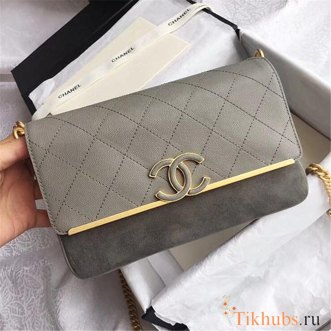  Chanel Calfskin Flap Bag A57560 Gray - 1