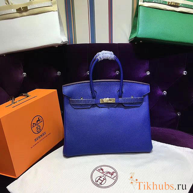 Hermes Original Togo Leather Birkin 30cm Bag In Dark Blue - 1