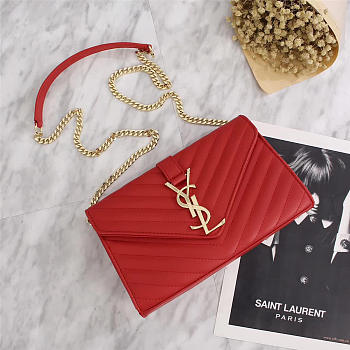 YSL Leather 26cm Shoulder Bag Golden Chain 26596 Red