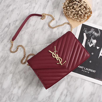 YSL Original Leather 26cm Shoulder Bag Golden Chain 26595 Wine Red