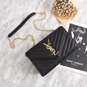 YSL Original Leather 24cm Shoulder Bag Golden Chain 26595 Black