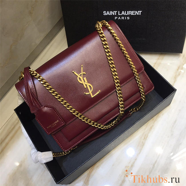 YSL Monogram Sunset Leather Crossbody Bag 442906 Red With Gold Hardware - 1