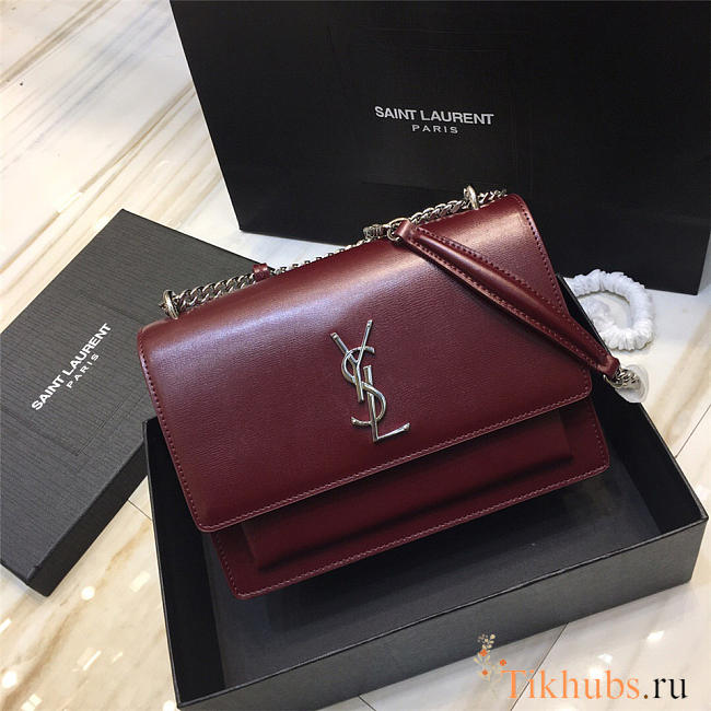 YSL Monogram Sunset Leather Crossbody Bag 442906 Red With Silver Hardware - 1