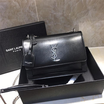 YSL Monogram Sunset Leather Crossbody Bag 442906 Black With Silver Hardware