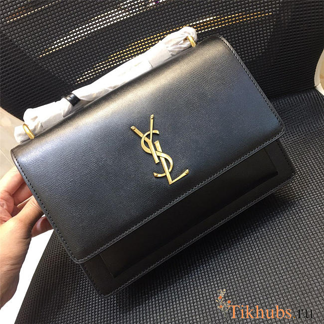 YSL Monogram Sunset Leather Crossbody Bag 442906 Black With Gold Hardware - 1