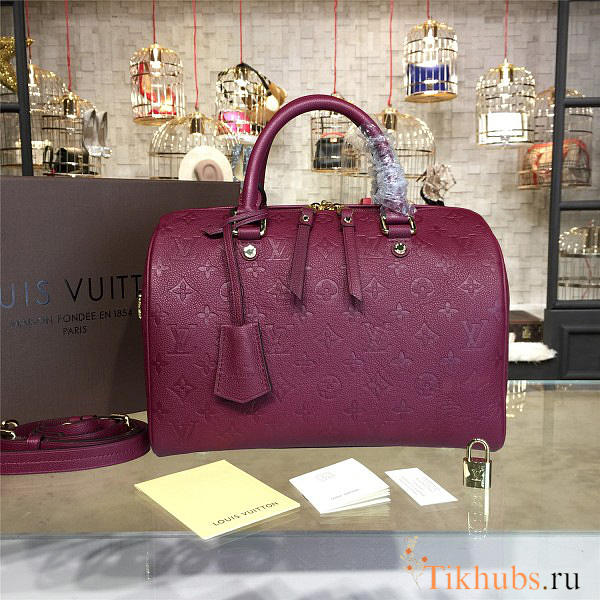 LV Speedy Bag With Wine Red 30cm - 1