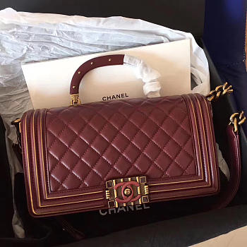 Chanel Boy Bag With Wine Red 25cm