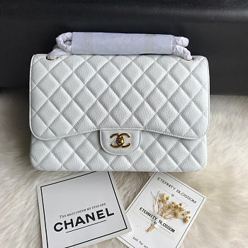 Chanel Caviar Flap Bag In White 30cm With Gold Hardware