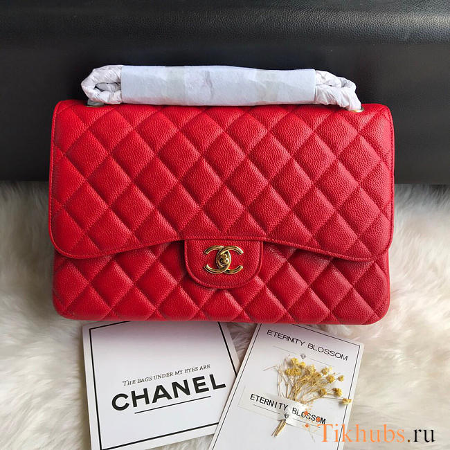 Chanel Caviar Flap Bag In Red 30cm With Gold Hardware - 1