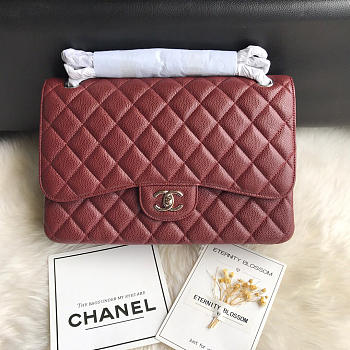 Chanel Caviar Flap Bag In Wine Red 30cm With Silver Hardware