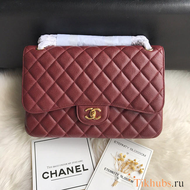 Chanel Caviar Flap Bag In Wine Red 30cm With Gold Hardware - 1
