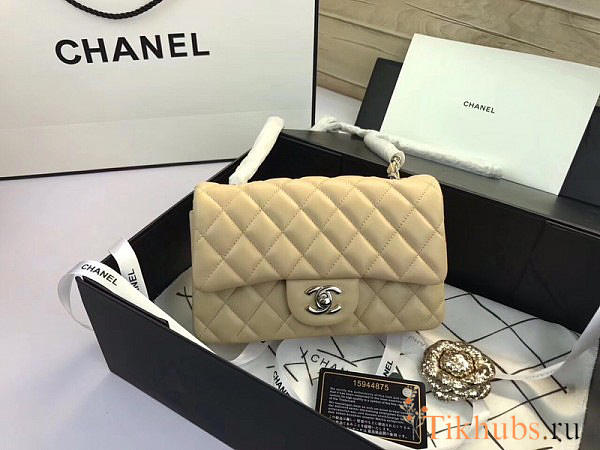  Chanel Flap Bag Lambskin Apricot With Silver Hardware 20CM - 1