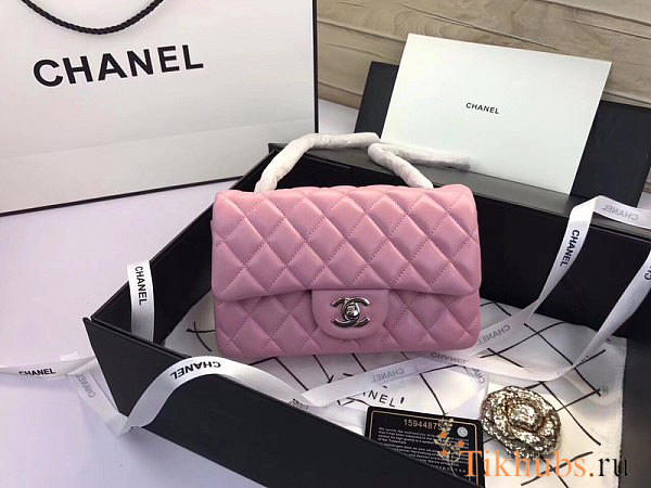 Chanel Flap Bag Lambskin Pink With Silver Hardware 20CM - 1