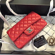  Chanel Flap Bag Lambskin Red With Silver Hardware 20CM - 3