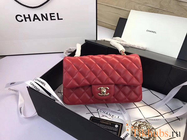 Chanel Flap Bag Lambskin Red With Gold Hardware 20CM - 1