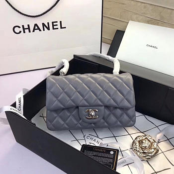 Chanel Flap Bag Lambskin Gray With Silver Hardware 20CM