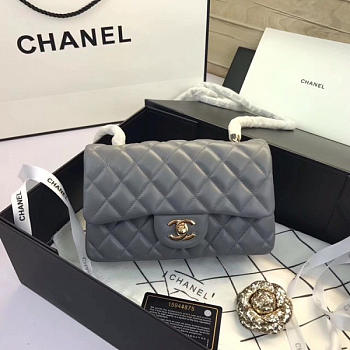 Chanel Flap Bag Lambskin Gray With Gold Hardware 20CM