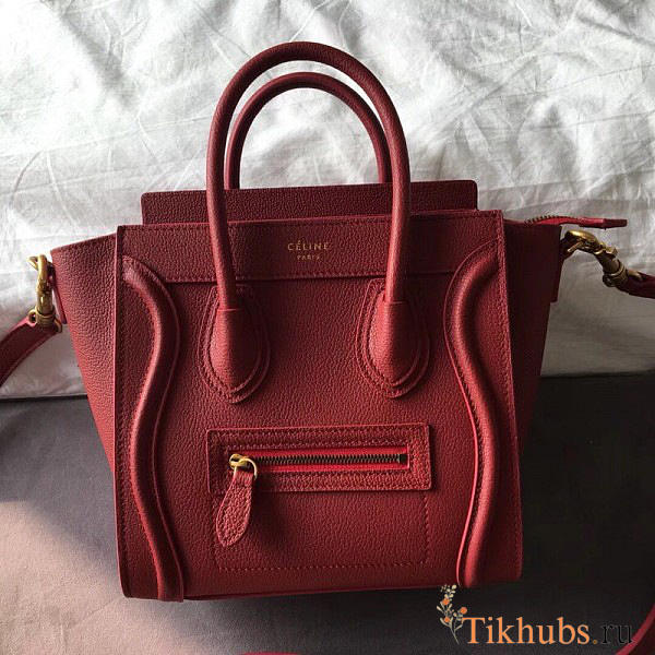 Celine Micro Luggage Calfskin Handbag In Wine Red - 1