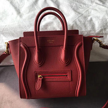 Celine Micro Luggage Calfskin Handbag In Wine Red