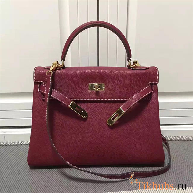 Modishbags Kelly Mini Leather Wine Red Handbag  - 1