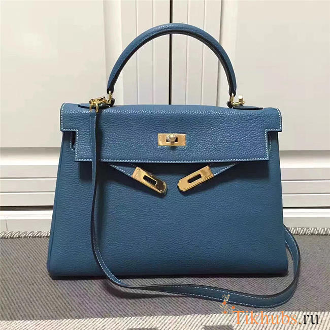 Modishbags Kelly Mini Leather Blue Handbag  - 1