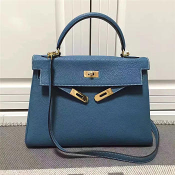 Modishbags Kelly Mini Leather Blue Handbag 