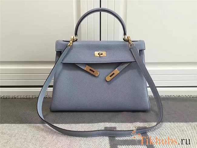 Modishbags Kelly Mini Leather Light Blue Handbag - 1