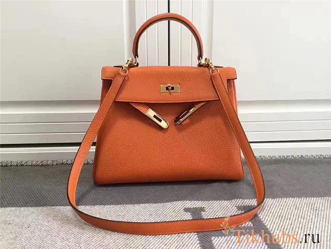 Modishbags Kelly Mini Leather Orange Handbag - 1