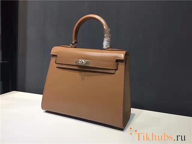 Modishbags Kelly Leather Handbag Khaki - 1