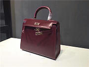 Modishbags Kelly Leather Handbag Wine Red - 1