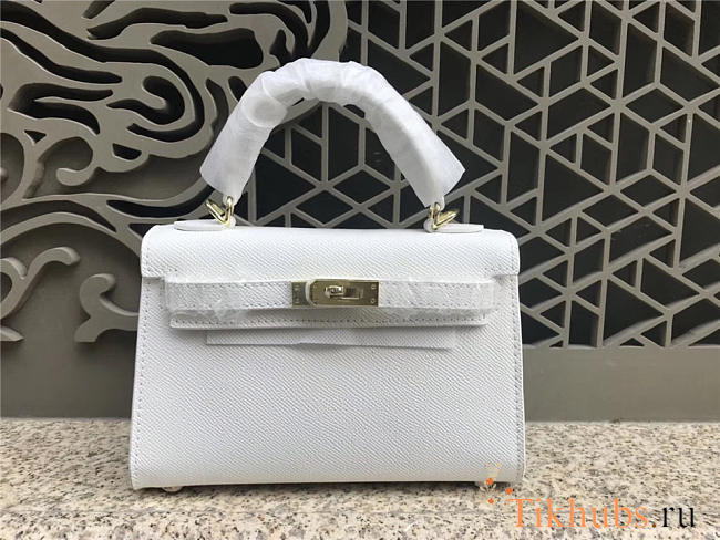 Modishbags Kelly Leather Handbag In White With Gold Hardware - 1