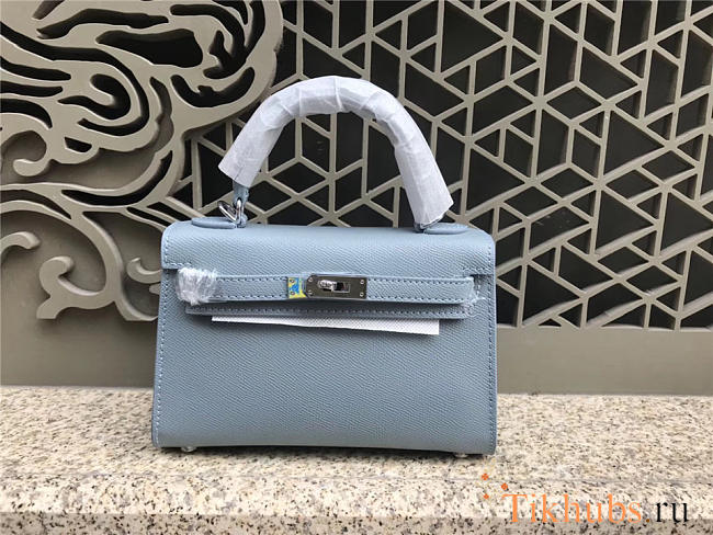 Modishbags Kelly Leather Handbag In Light Blue With Silver Hardware - 1