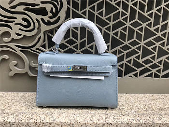 Modishbags Kelly Leather Handbag In Light Blue With Silver Hardware