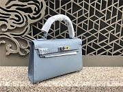 Modishbags Kelly Leather Handbag In Light Blue With Silver Hardware - 5