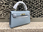 Modishbags Kelly Leather Handbag In Light Blue With Gold Hardware - 2