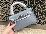Modishbags Kelly Leather Handbag In Light Blue With Gold Hardware - 3