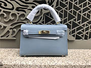 Modishbags Kelly Leather Handbag In Light Blue With Gold Hardware - 1