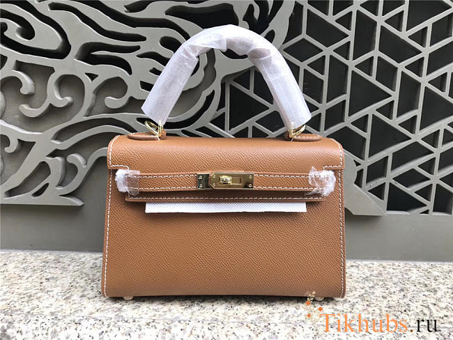 Modishbags Kelly Leather Handbag In Khaki With Gold Hardware - 1