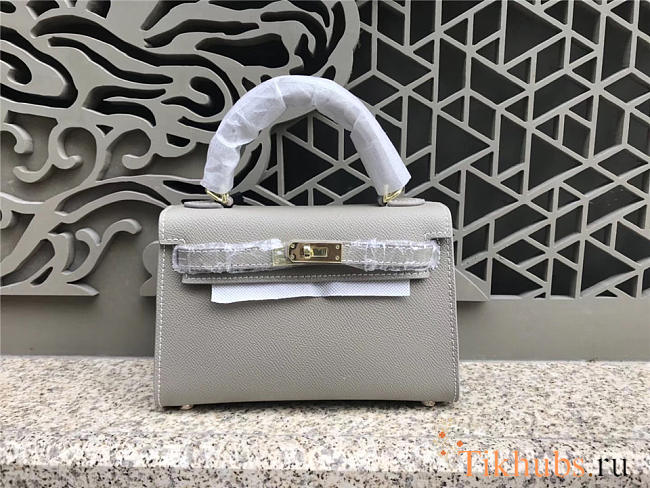 Modishbags Kelly Leather Handbag In Gray With Gold Hardware - 1