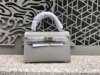 Modishbags Kelly Leather Handbag In Gray With Gold Hardware