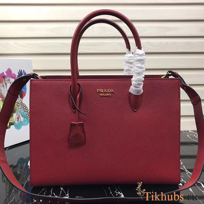 Modishbags Inverted Pleat Saffiano Leather Satchel In Red 1BA153 - 1