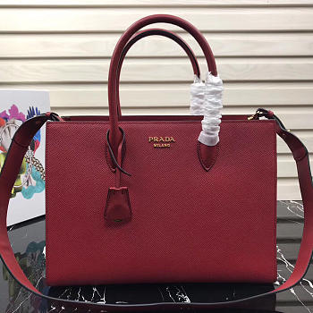 Modishbags Inverted Pleat Saffiano Leather Satchel In Red 1BA153
