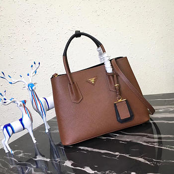 Modishbags Saffiano Cuir Small Double Leather Bag In Brown